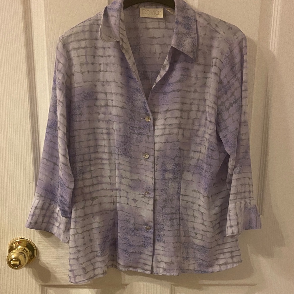 Caviar Women's Purple Patterned Button-Down Shirt